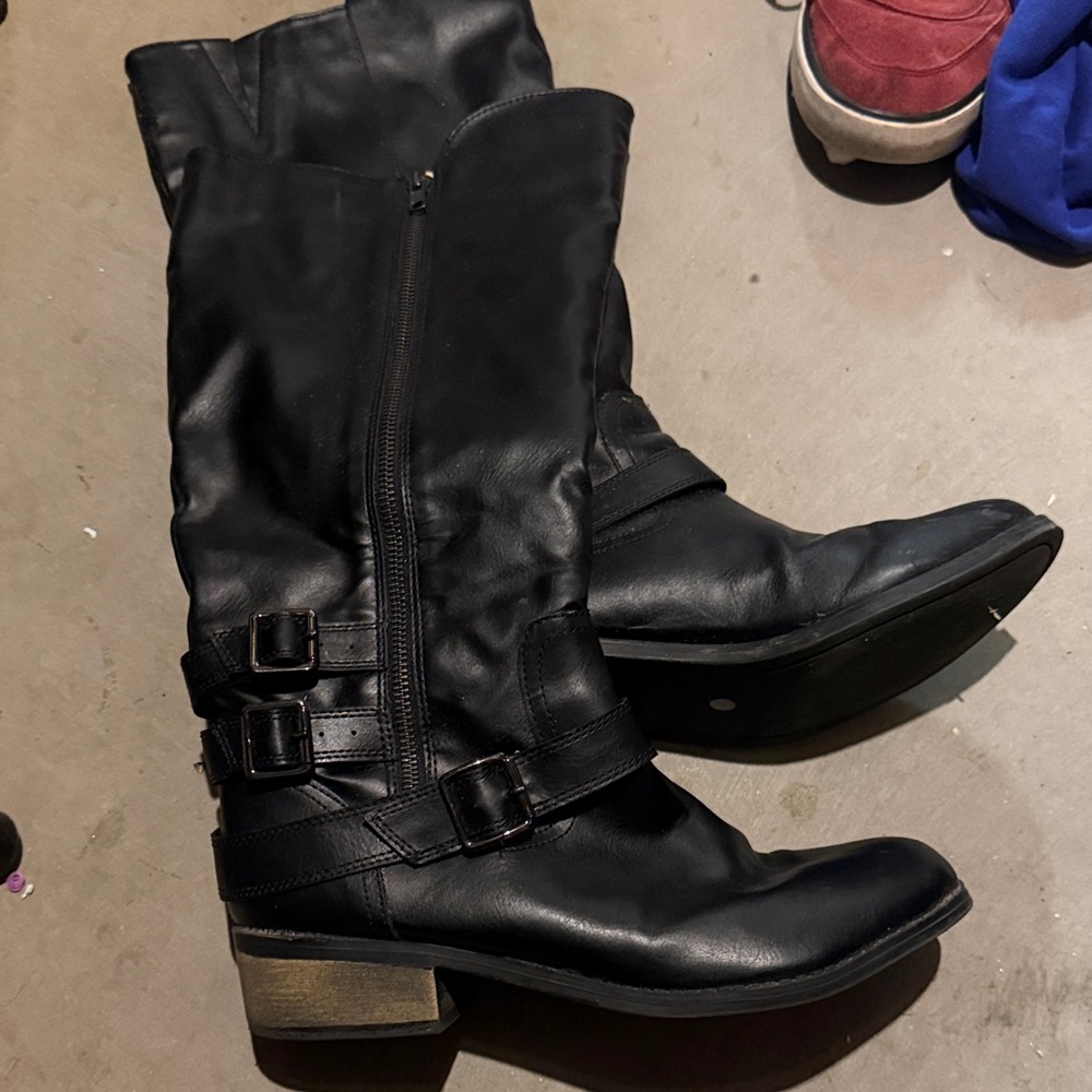 JCPenney Black Moto Boots with Buckle Detail